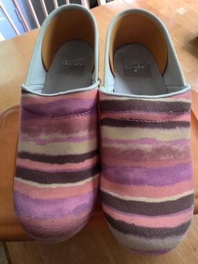 Dansko Striped Canvas Clogs in Pink & Purple